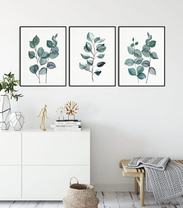Eucalyptus Wall Art Print, Botanical print set of 3, Green Leaf Wall Art, Eucalyptus leaf Print, 3 Botanical Art Prints
